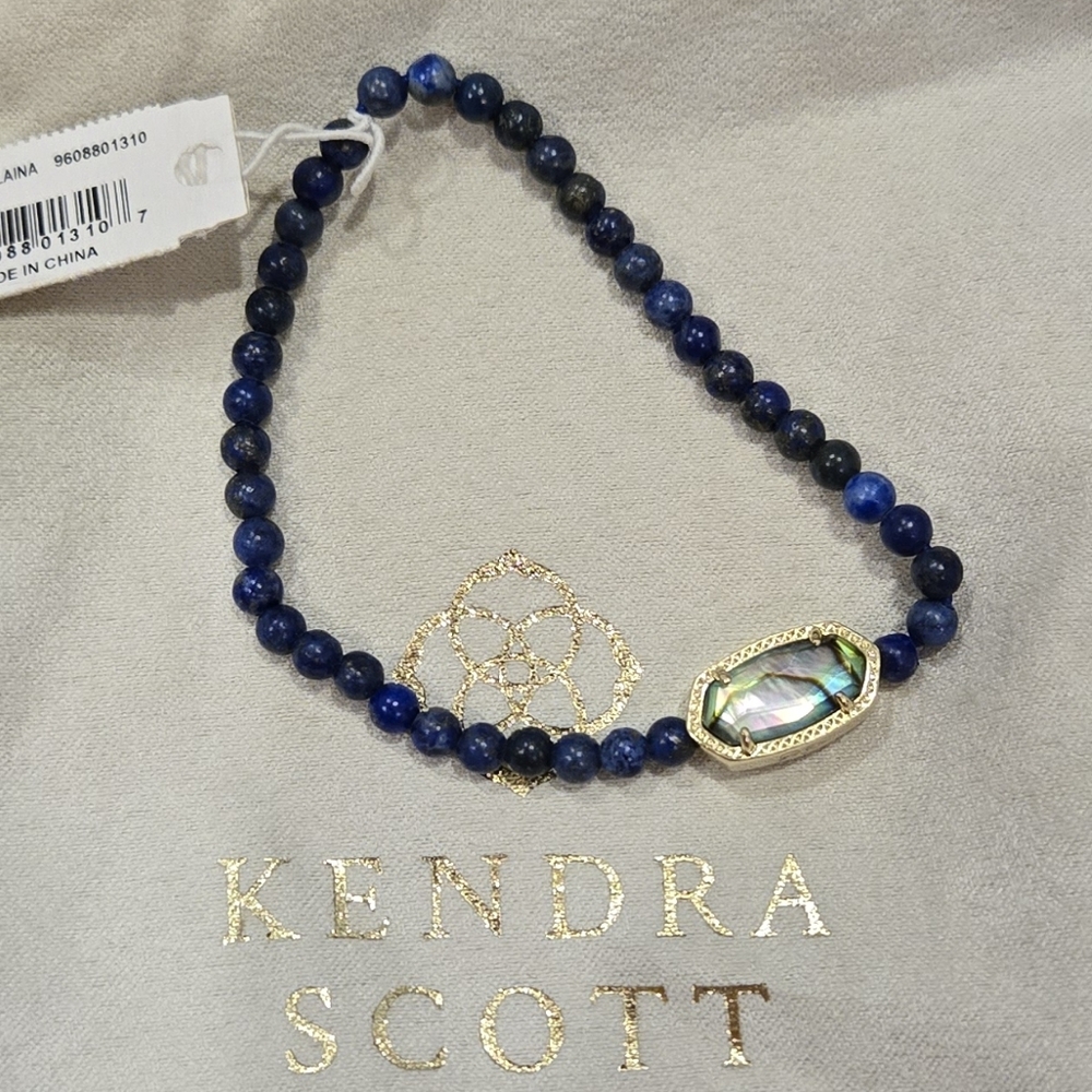 Kendra Scott Beaded Elaina Gold Stretch Bracelet In Blue Mix